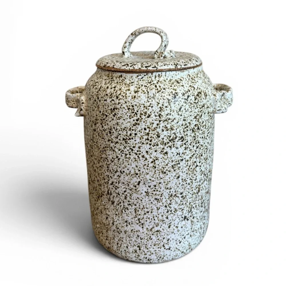 Handmade Speckled Ceramic Lidded Canister Rustic Stoneware Jar with Handles 10